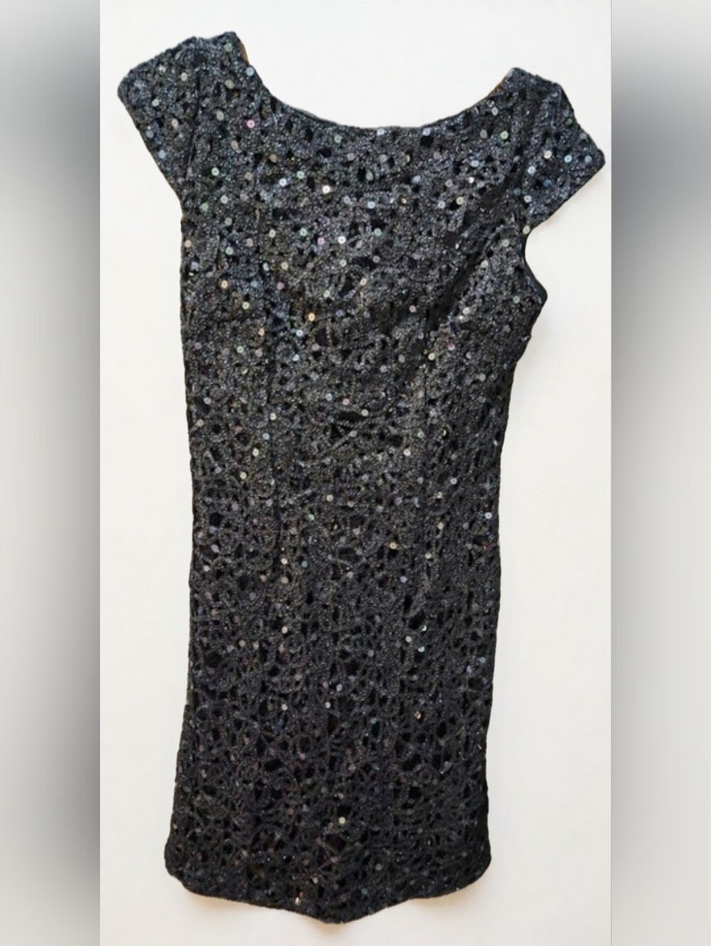 Adrianna Papell Black Sequin Beaded Cocktail Dress Size 2 Art Deco Gatsby Party